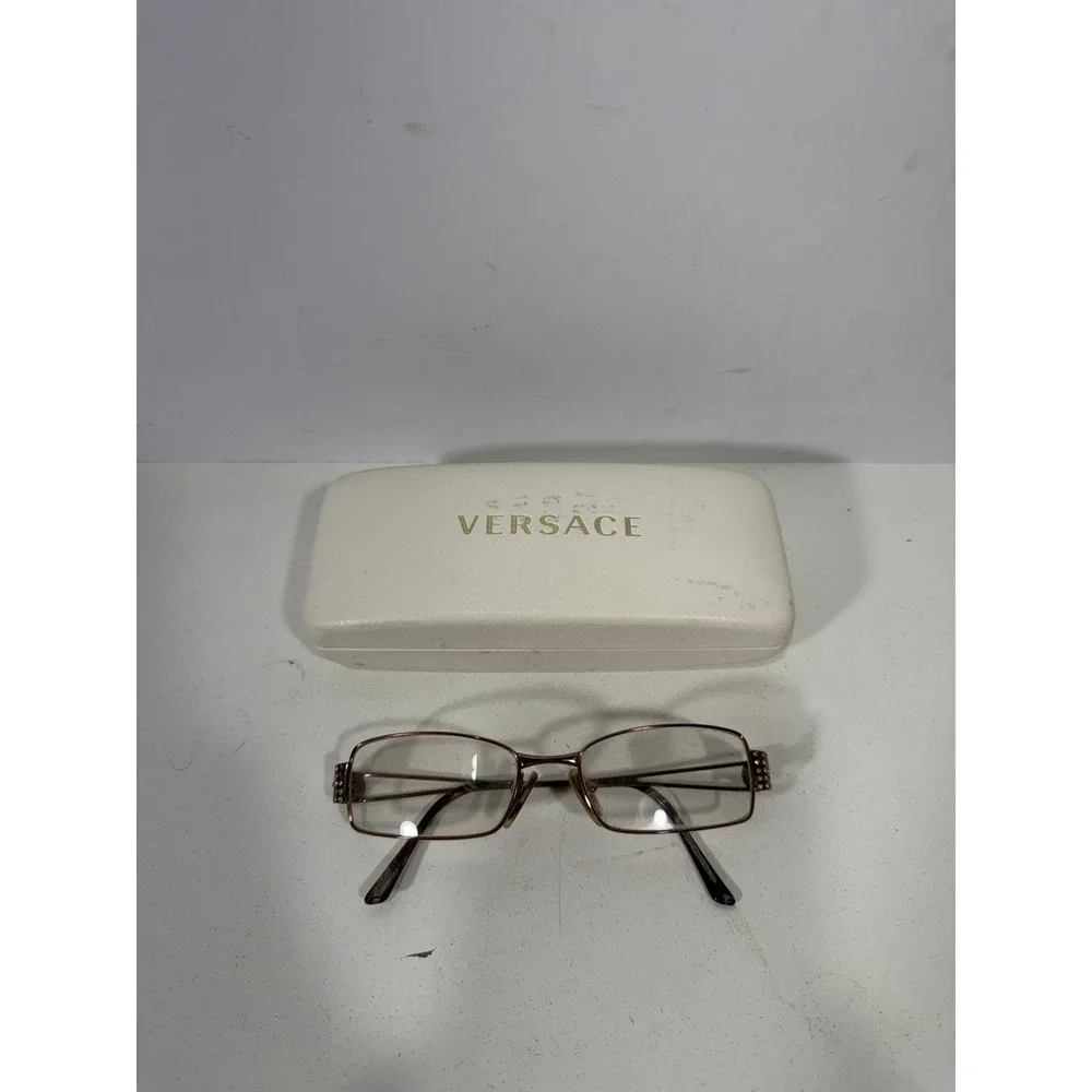 Versace Bronze Rectangular Eyeglass Frames Rhinestone Medusa Logo with Case